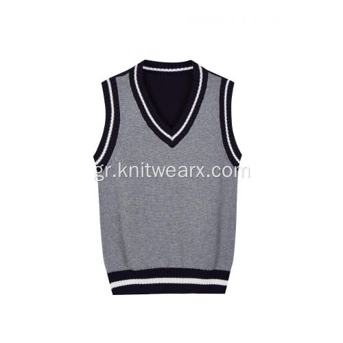 Boy's Knitted Pure Cotton Contrast Colour School Vest